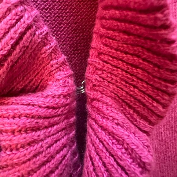 Lands End Women's Cardigan Raspberry Ruffle Front Open Cotton Wool Blend M 10-12 - Picture 4 of 7